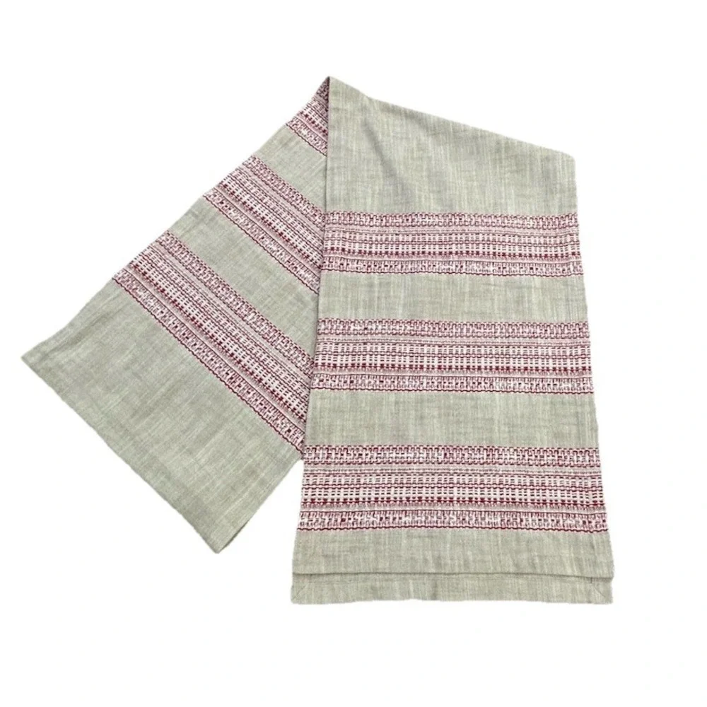 Williams Sonoma France Stripe Table Runner Flax Red Port Rouge 108 X‎ 16